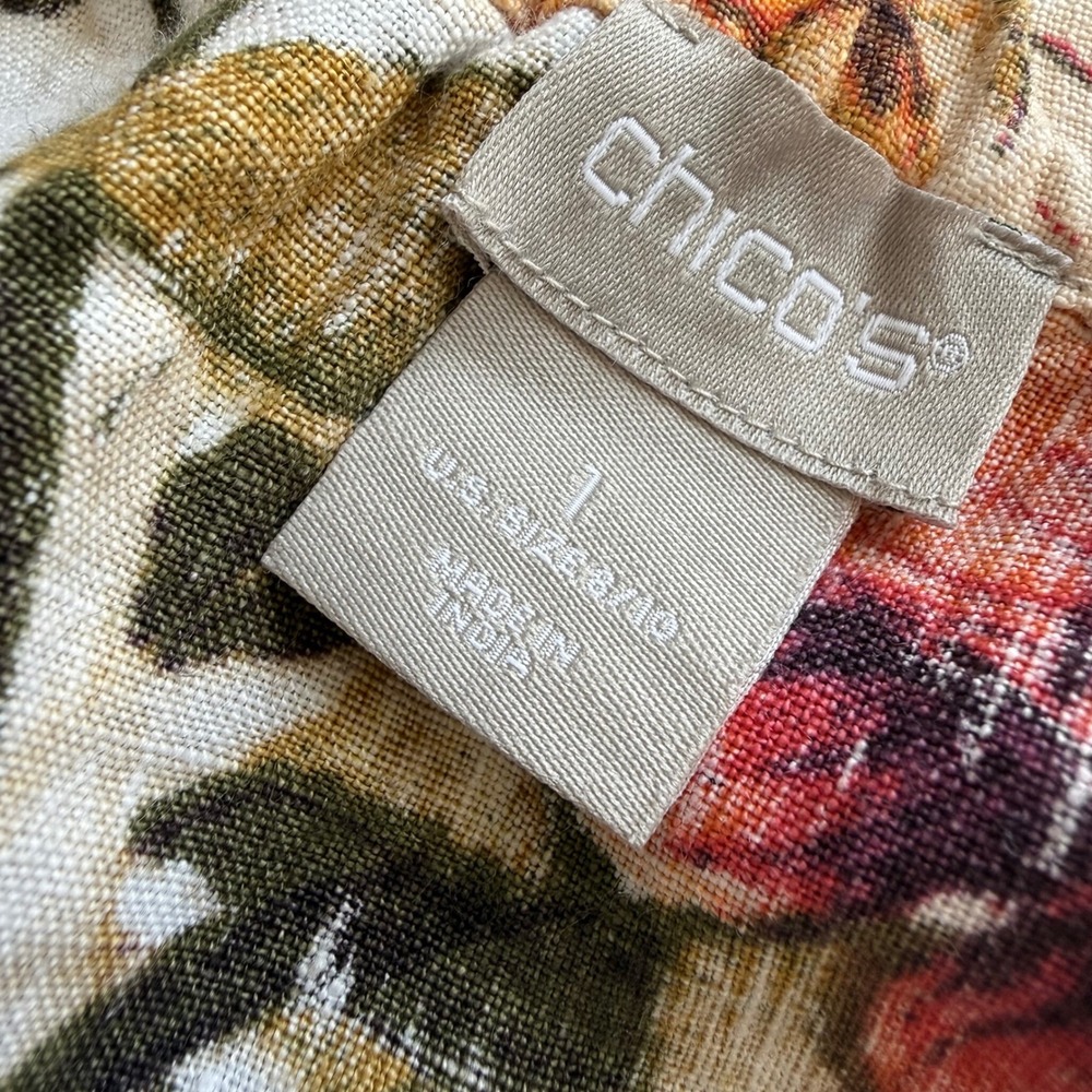Chicos Floral Linen faux Wrap Midi Skirt Sz 1 luxury chic Garden Party Botanical - Picture 8 of 10